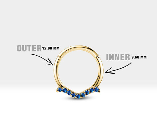 Cartilage Hoop with Sapphire Dove Shaped Piercing in 14K White Yellow Rose Solid Gold Helix Hoops 16G(1.2mm)