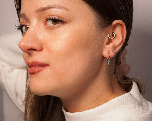 Cartilage Hoop with Round Cut Diamond Dove Shaped Clicker Single Piercing in 14K White Yellow Rose Solid Gold Hoops 16G