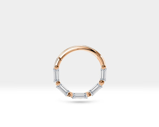 Cartilage Hoop 5 Baguette Cut Diamond Clicker Single Earring 14K Gold