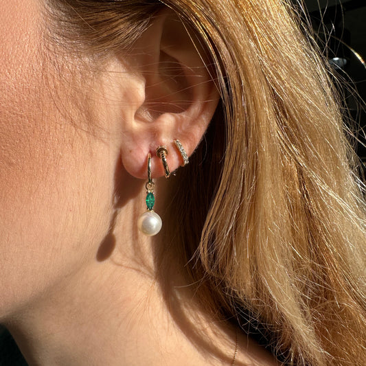 Pearl Necklace Earring Set for Bridal Necklace and Earrings Set in 14K Solid Gold Jewelry Set with Marquise Cut Emerald