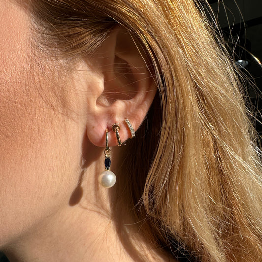 Necklace and Earrings Set in 14K Solid Gold with Pearl Necklace Earring Set for Bridal Jewelry Set with Marquise Cut Sapphire