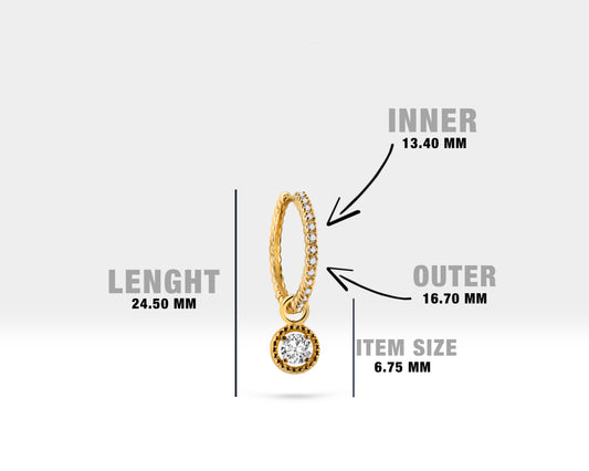 Hoop Earrings,Diamond Dangle Earring,14K Yellow Solid Gold,Earlobe Hoop Earring