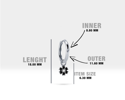 Hoop Earrings,Diamond&Black Diamond Flower Dangle,14K Yellow Solid Gold Earring