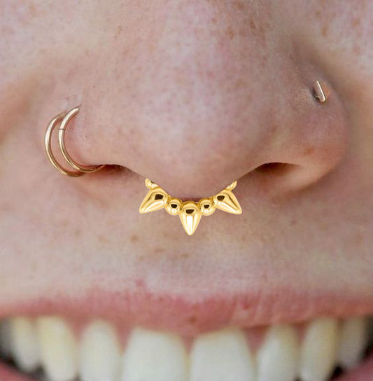 16G Gold Spike Septum Ring Nose Ring Daith Hoop Hinged Clicker Hoop Triple Spikes Septum Clicker Helix Hoop Conch Hoop