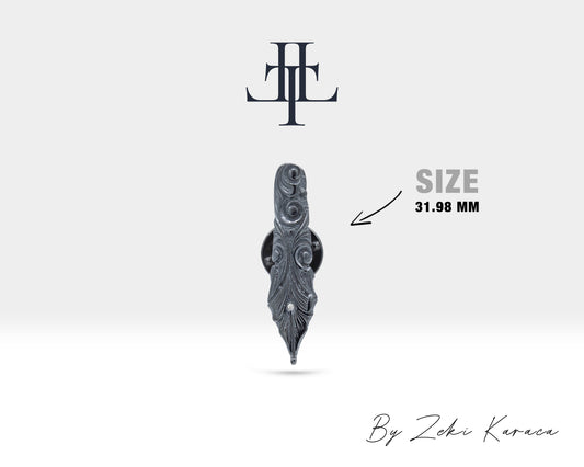 Silver Fountain Pen Pin Brooch with Solitaire Diamond, Unique Statement Jewelry, Special Gift, Scarf Brooch for Special Occasion | LZ00004D