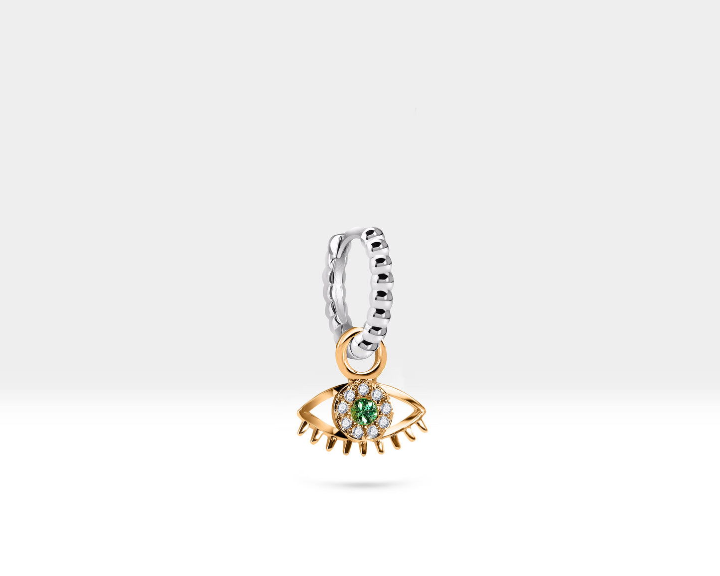 Evil Eye Earrings,Diamond-Green Garnet Dangle Earring,14K Yellow Solid Gold,Beads Shank Earring