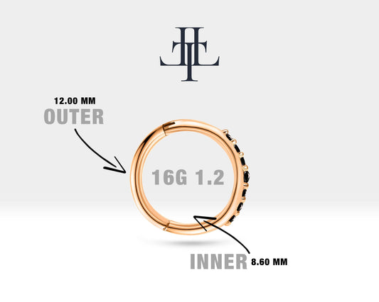 Black Diamond Hoop Clicker Piercing Single Earring,16G(1.2mm)