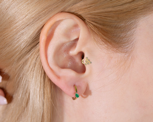 Cartilage Tragus Piercing Round Cut Diamond Piercing Triangle Design Earring