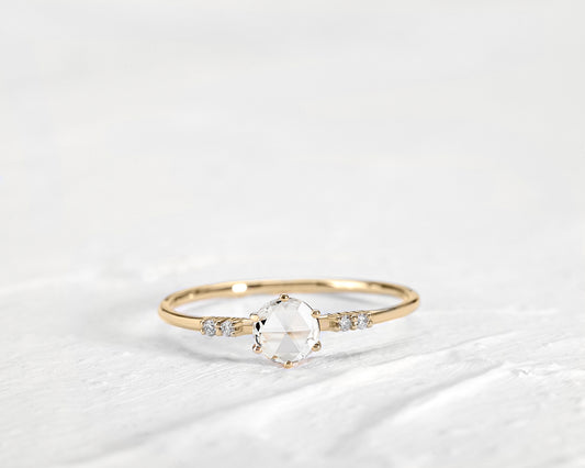 Dainty Ring, Diamond Rose cut with Sprinkled Diamonds, 14K Gold | LR00023D