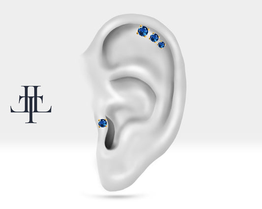 Cartilage Stud Sapphire Piercing,Single Daith Stud Earring 14K Gold