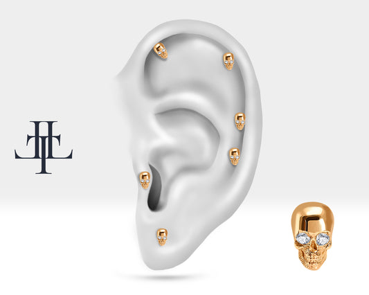 Cartilage Tragus Skull Design Diamond Piercing,Single Daith