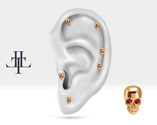 Cartilage Tragus Skull Design Ruby Piercing,Single Daith Stud Earring