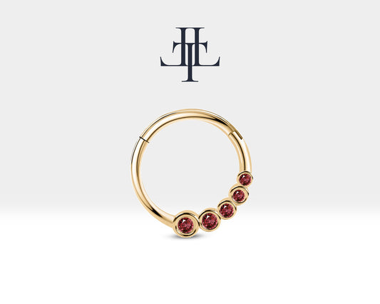 Cartilage Hoop Round Cut Ruby Graduating Clicker , Single Earing , 14K Gold