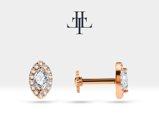 Cartilage Stud Diamond Piercing,Marquise Design Single Daith Stud Earring