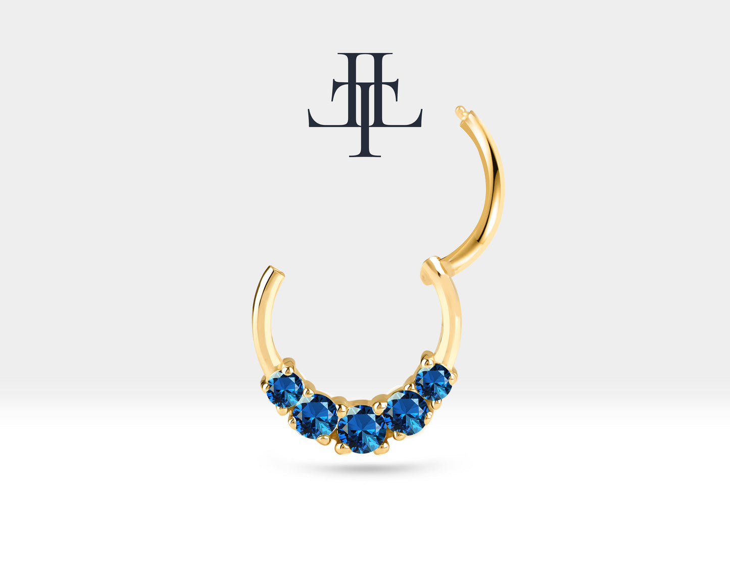 Cartilage Hoop Five Round Cut Sapphire Clicker Single Earing 14K Gold
