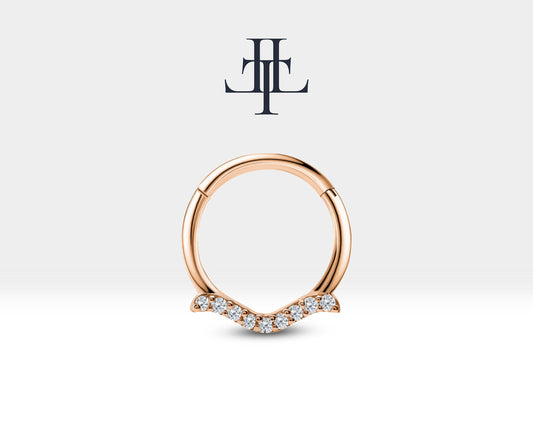 Cartilage Hoop Round Cut Diamond Dove Clicker , Single Earing ,14K Gold