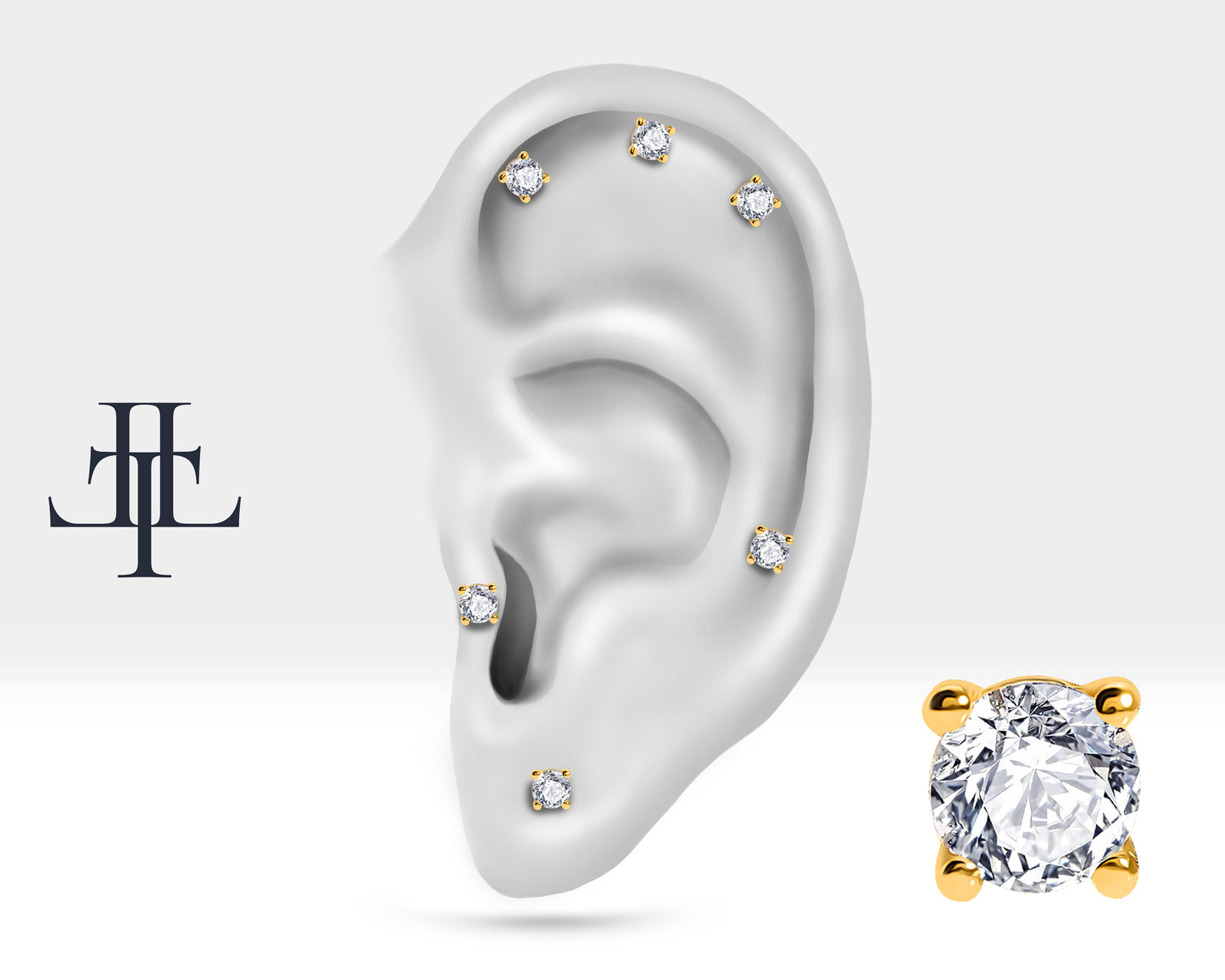 Cartilage Stud Diamond Piercing,Single Daith Stud Earring