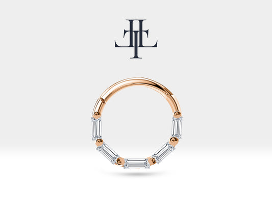Cartilage Hoop 5 Baguette Cut Diamond Clicker Single Earring 14K Gold