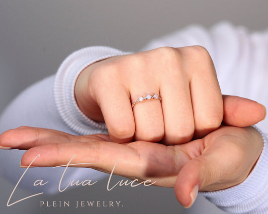 Round Opal and Diamond Gold 14K Handmade Ring Minimal Ring