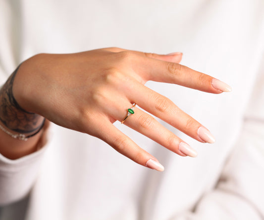 14K Yellow Gold Ring,Straight Shank Engagement Ring,Marquise Cut Emerald Ring