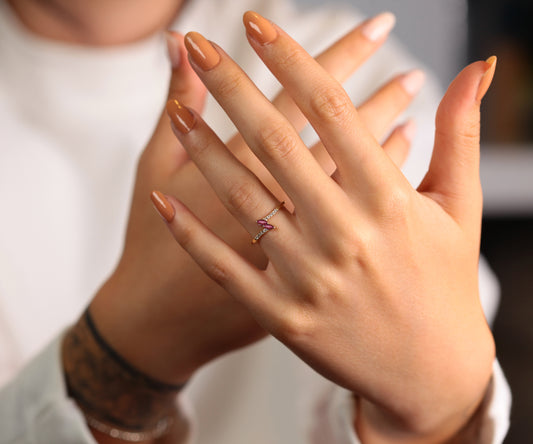 14K Yellow Solid Gold Ring,Marquise Cut Ruby Ring with Diamond,Multi Stone Ring