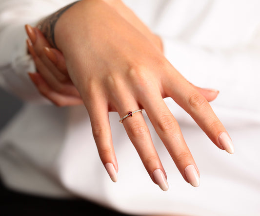 14K Yellow Gold Ring,Straight Shank Engagement Ring,Pear Cut Ruby Ring