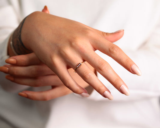 14K Yellow Solid Gold Band,Multi Stone Ring,Round Cut Ruby and Diamond Ring