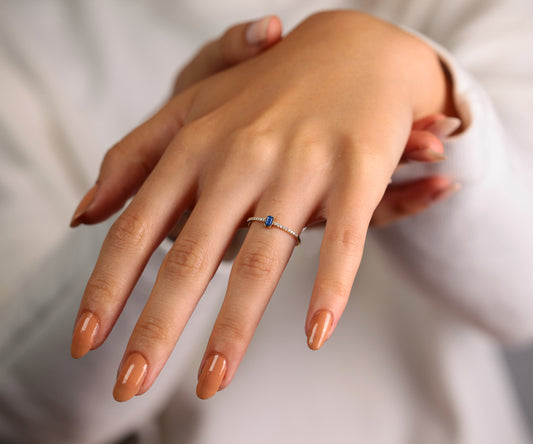 14K Yellow Solid Gold,Multi Stone Ring,Baguette Cut Sapphire and Diamond Ring