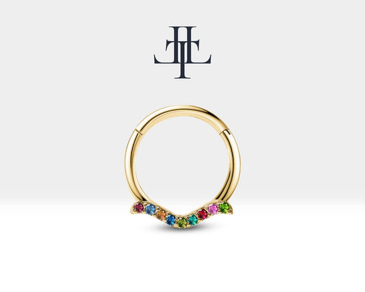 Cartilage Hoop Clicker Earring, Round Sapphire Dove Design Clicker