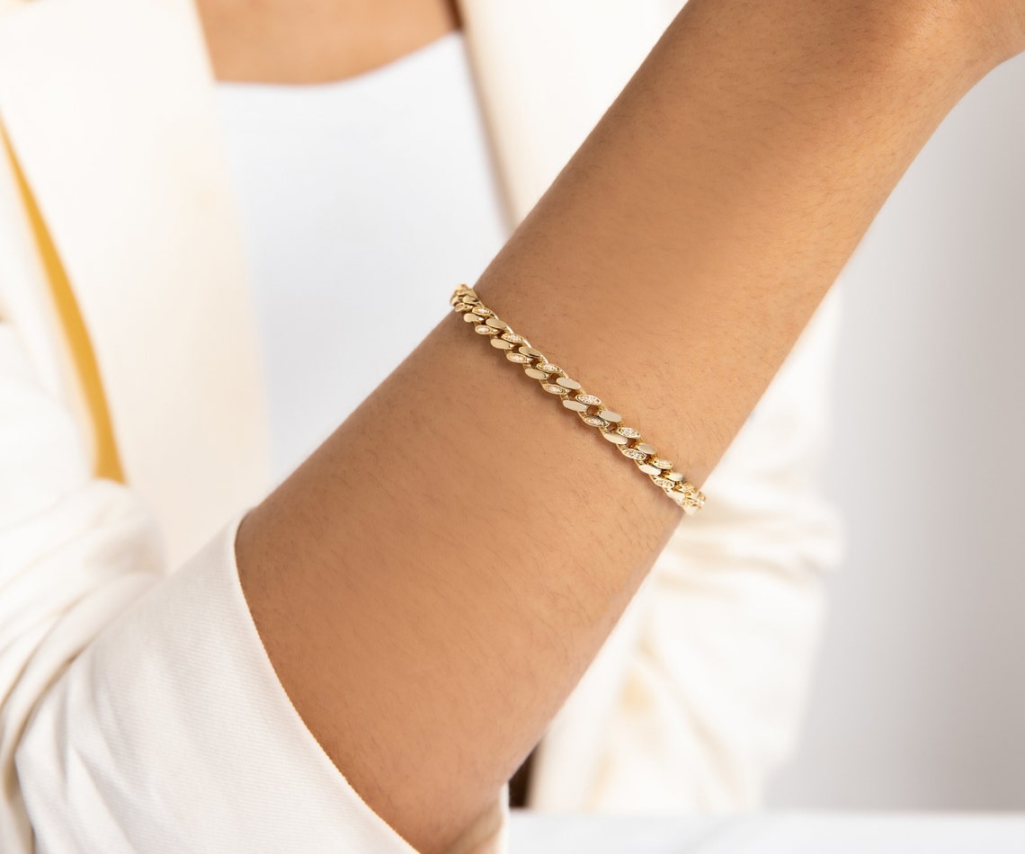 Chain Bracelets , Diamond Gold Charm Bracelets , 14K Yellow - White Gold