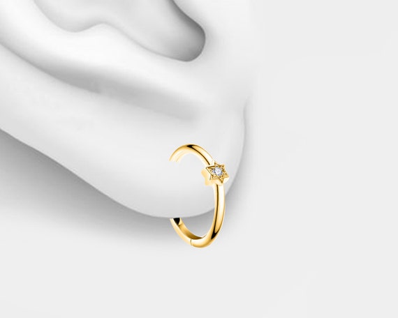 Starry Clicker with Diamond,14K White-Yellow-Rose Solid Gold Hoop Clicker,18G(1.00 mm)/ LE00030D