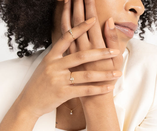 Drop-Pear Diamond 14K Gold Handmade Ring Minimal Ring