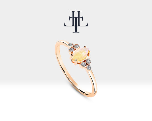 Marquise Opal and Diamond Rose Gold 14K Handmade Minimal Ring | LR00005DO