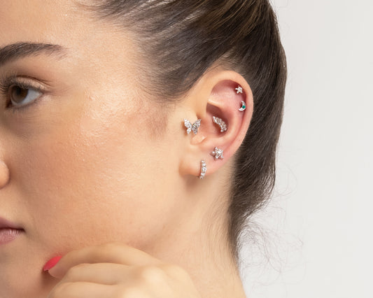 Cartilage 14K SoliCartilage Piercing,14K Solid Gold, Moon Design Green Garnet Piercing