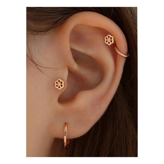 Screw Back Stud Earrings 14k Solid Gold Round Cut Natural Ruby Stud