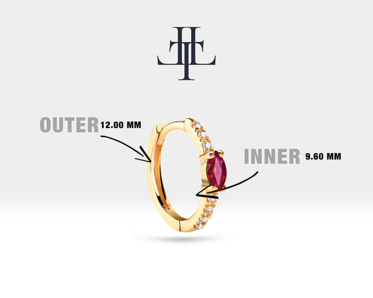 Huggie Hoop Earring , Marquise Cut Ruby and Diamond Design Earring , 14K Solid Gold