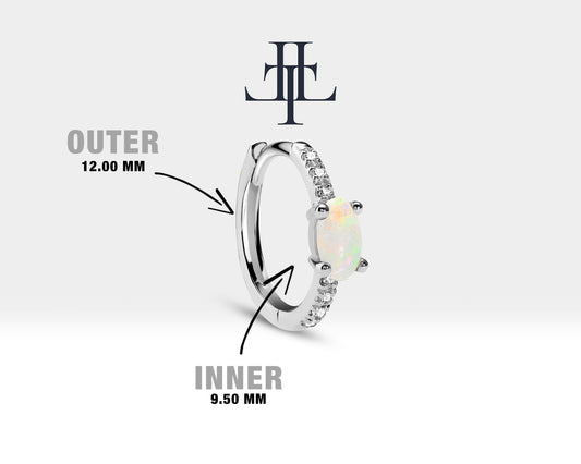 Huggie Hoop Earring , Oval Cut Opal and Diamond Earring , 14K Yellow Solid Gold