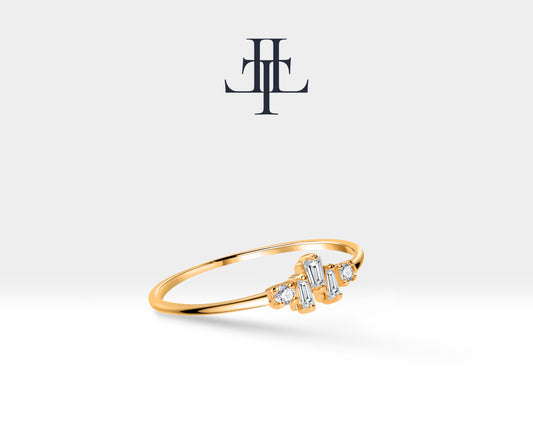 Trapez Diamond Design Ring,14K Yellow Solid Gold Band,Engagement Ring,Handmade Bride Ring