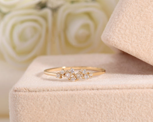 Small Sparkling Diamond Design Ring 14K Yellow Solid Gold