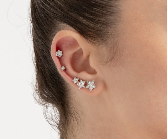 Cartilage Piercing Large Star Design , Round Cut Diamond Piercing