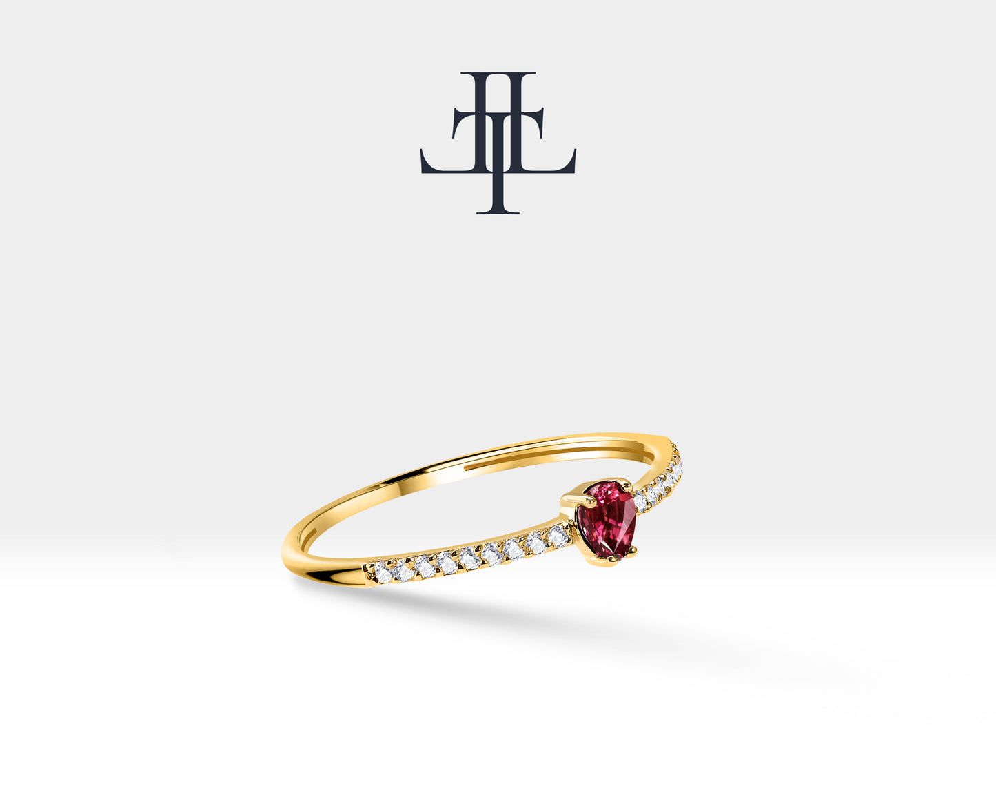 14K Yellow Gold Ring,Straight Shank Engagement Ring,Pear Cut Ruby Ring