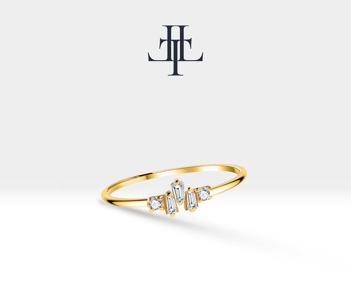 Trapez Diamond Design Ring,14K Yellow Solid Gold Band,Engagement Ring,Handmade Bride Ring