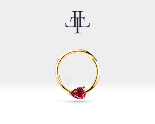 Cartilage Hoop Pear Cut Ruby Clicker Single Earring 16G