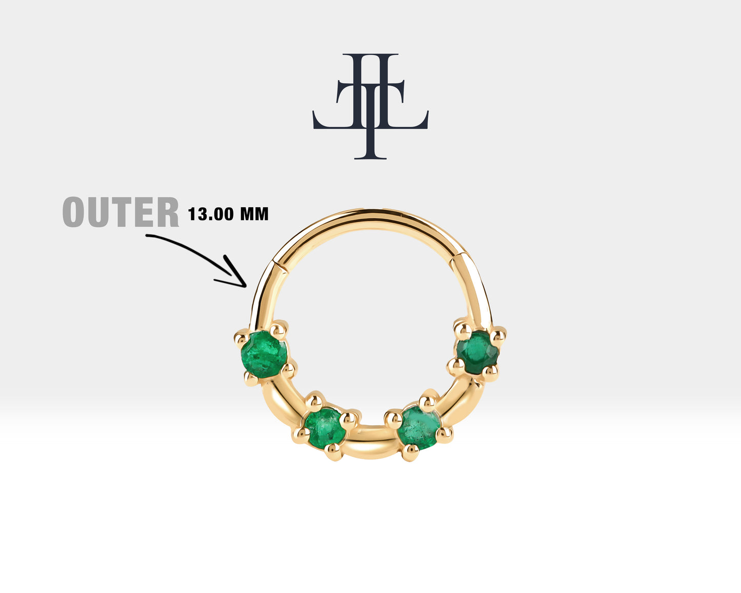 Cartilage Hoop Four Emerald Clicker Piercing Single Earring 14K Gold,18G(1.00)