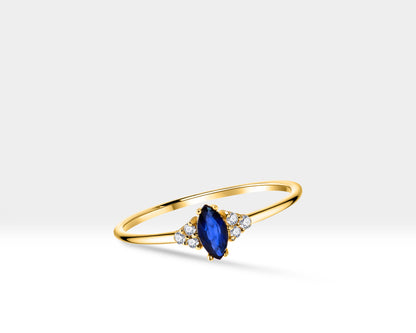 14K Yellow Gold Ring,Straight Shank Engagement Ring,Marquise Cut Sapphire Ring