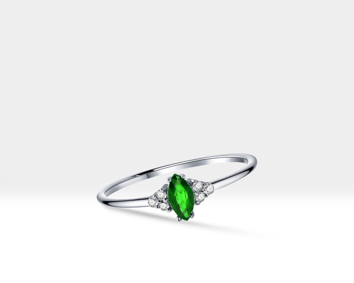 14K Yellow Gold Ring,Straight Shank Engagement Ring,Marquise Cut Emerald Ring