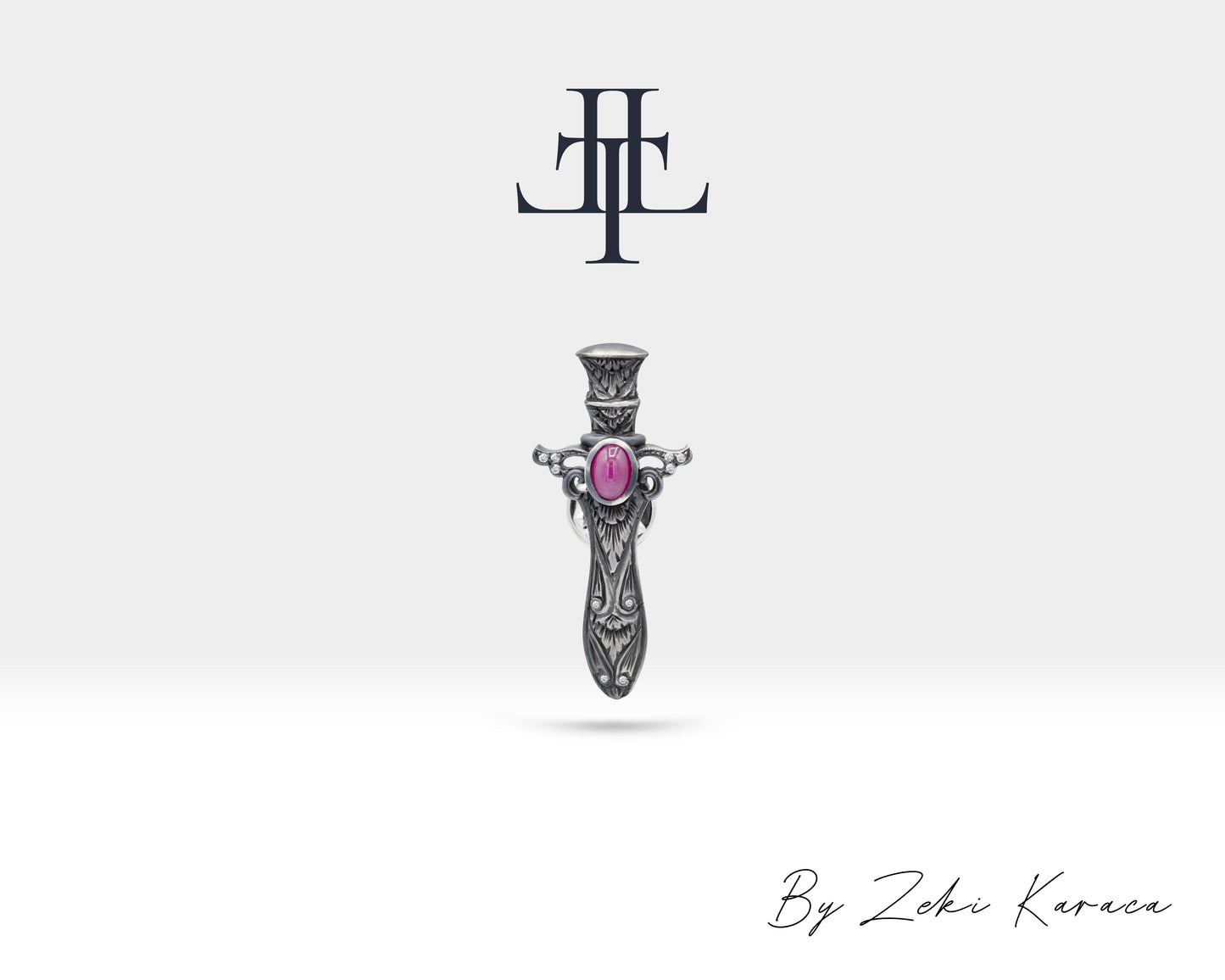 High Quality 925 Sterling Silver Sword Pin Brooch with Ruby, Unique Statement Jewelry, Gift for Mother, Dress and Scarf Brooch | LZ00024DR