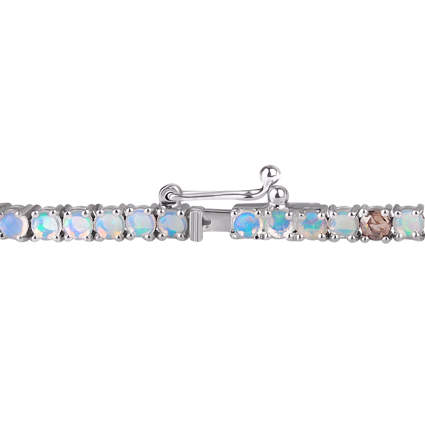 Natural African Opal and Diamond Stones Tennis Solid Gold Bracelet