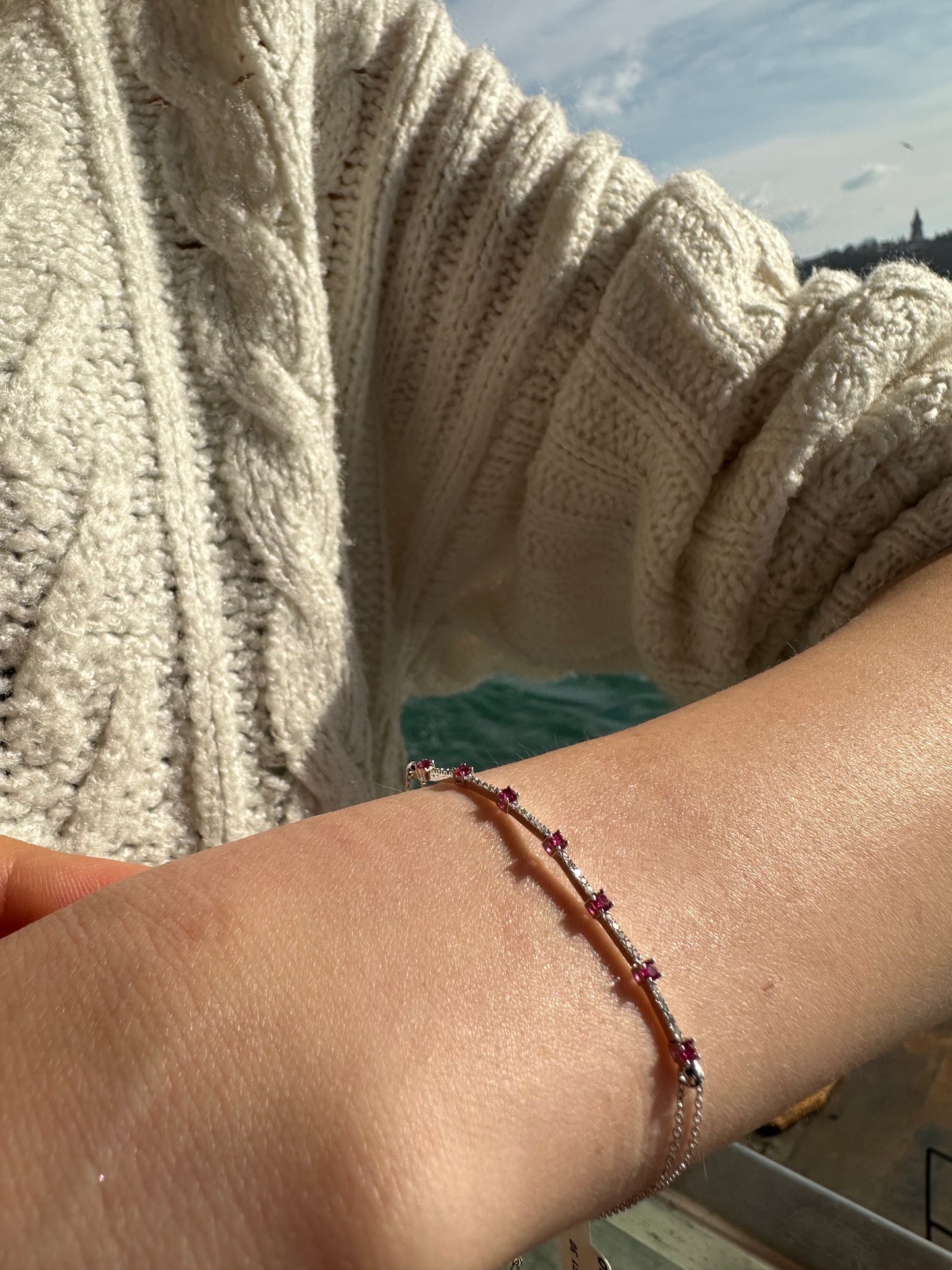 Thin Chain Bracelet with Ruby and Tiny Diamond Bracelets in 14K Solid Gold Bracelet for Women