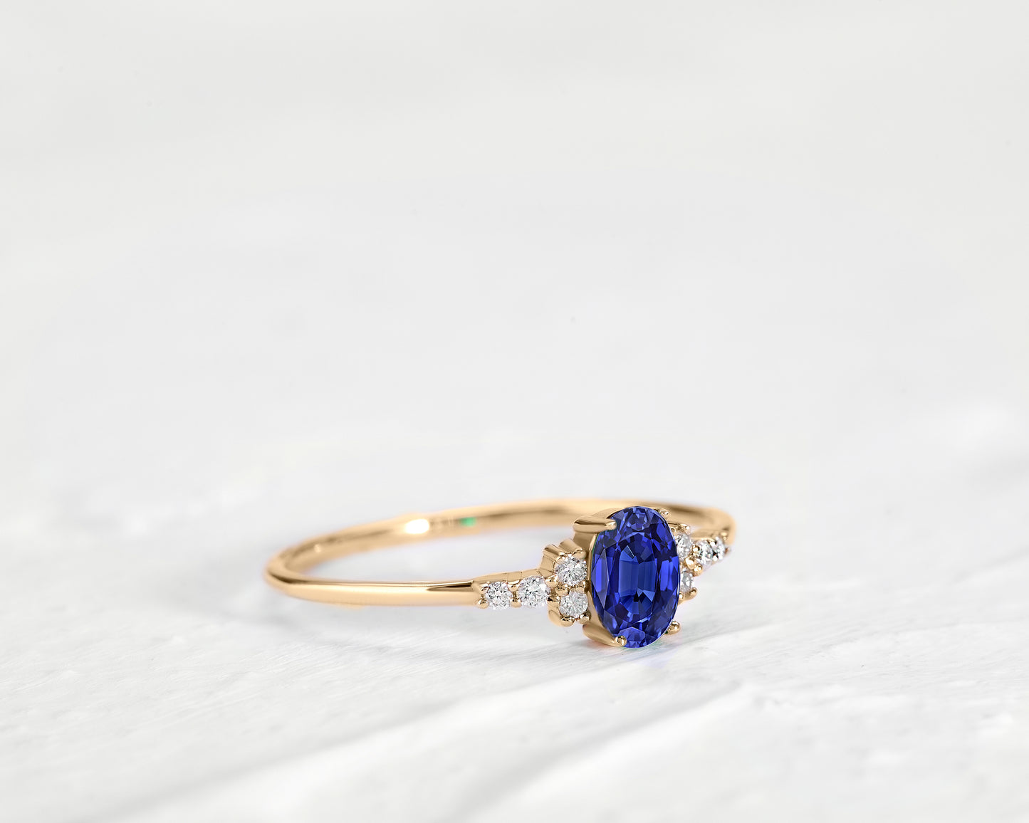 Sapphire Oval Cut with Sprinkled Diamonds 14K Solid Yellow Gold Ring | LR00054DS